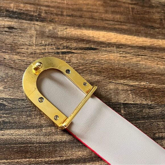 Woodward Red Leather with Gold Buckle Belt Size Medium - Picture 4 of 9